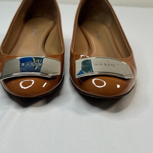 Bally Heline Patent Calf Leather Low Heels w/ metal Logo Plaque Brown 36 US 5.5 - Picture 9 of 16